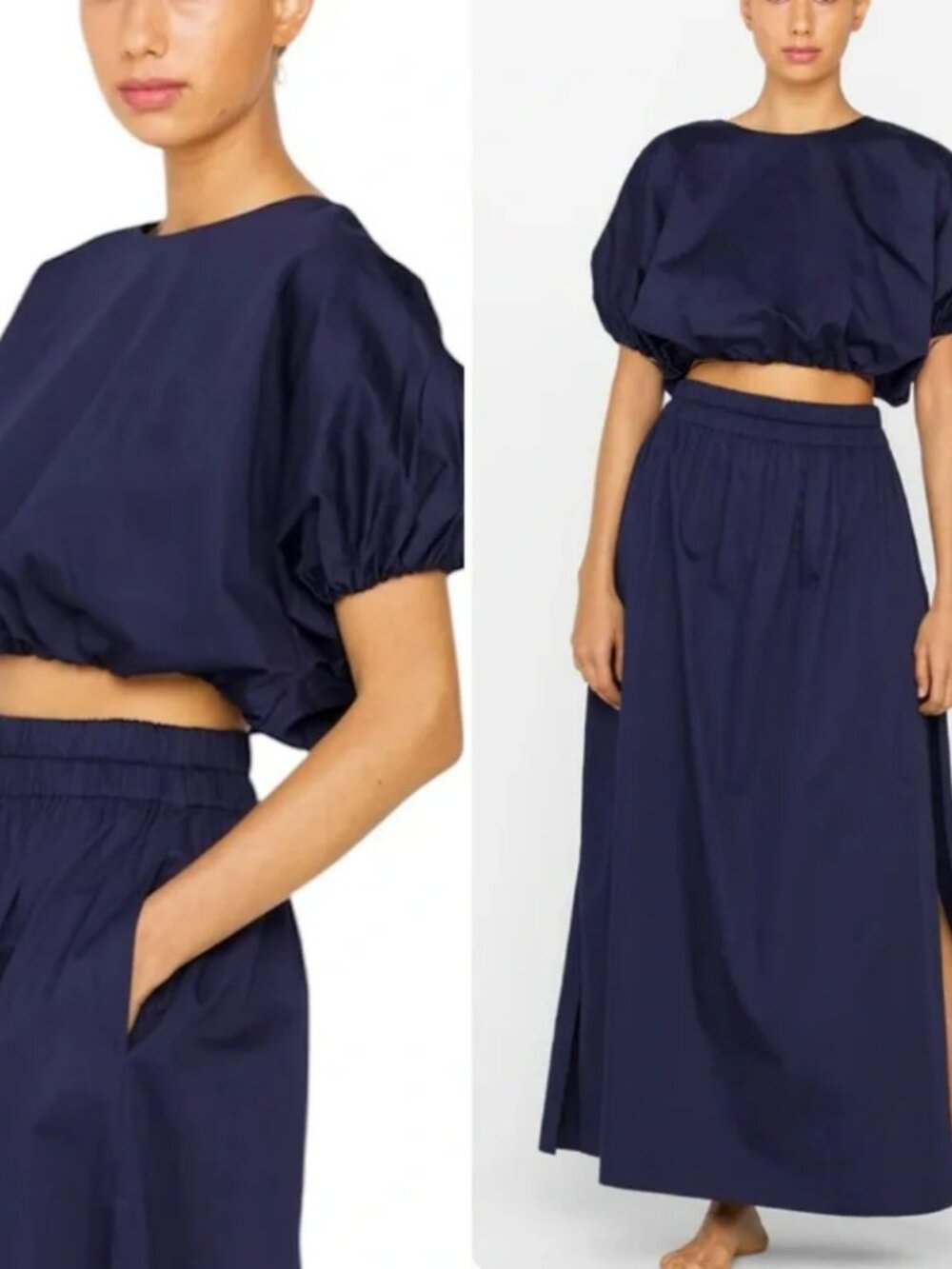 MIKOH Navy Blue Opihi Bubble Sleeve Crop Top